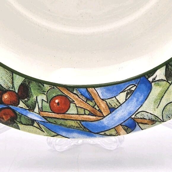 Le Houx Gien France Hollyberries & Blue Ribbon Coffee Cup & Saucer Dessert Plate - Picture 12 of 16